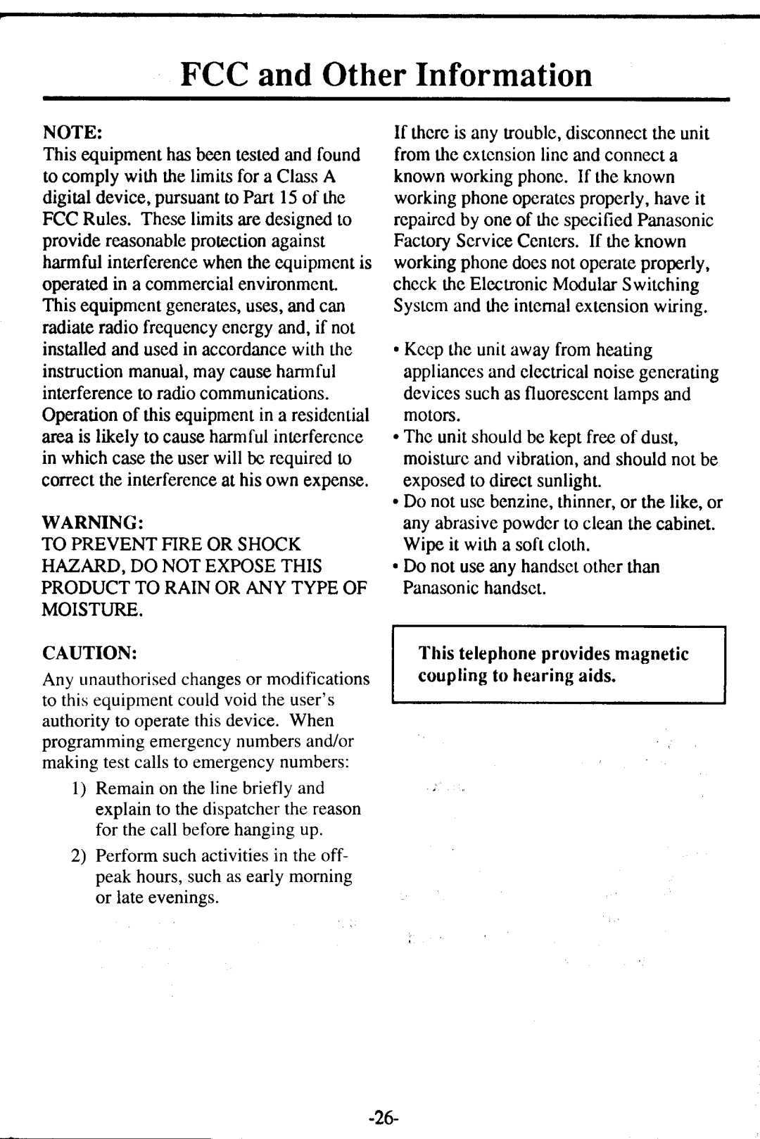 Panasonic KX -T7230 manual FCC and OtherInformation 