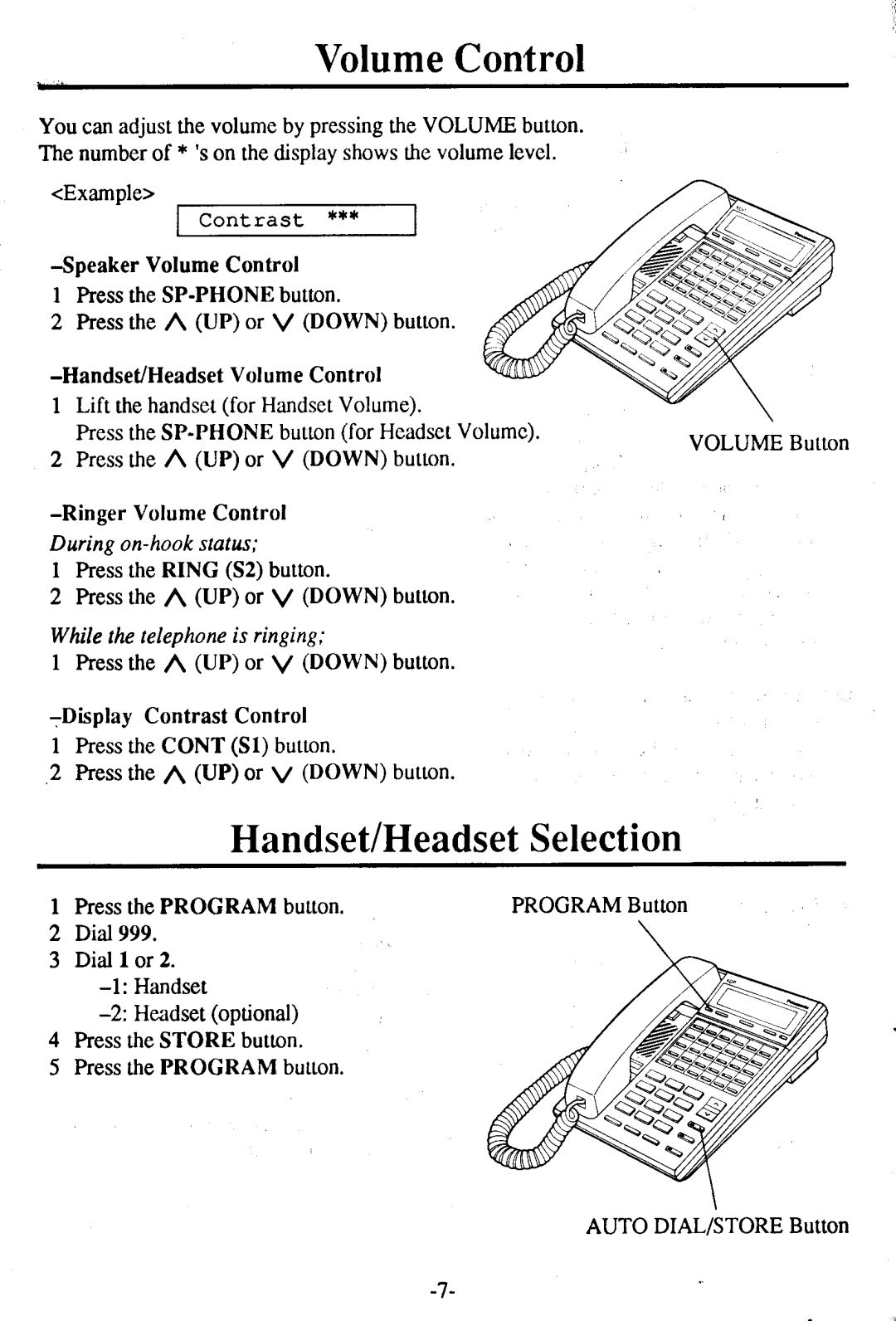 Panasonic KX -T7230 manual VolumeControl, Handset/HeadsetSelection 