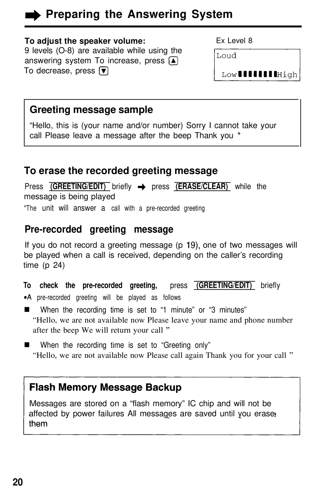 Panasonic KX- TG2583B manual Greeting message sample, To erase the recorded greeting message, Pre-recorded greeting message 