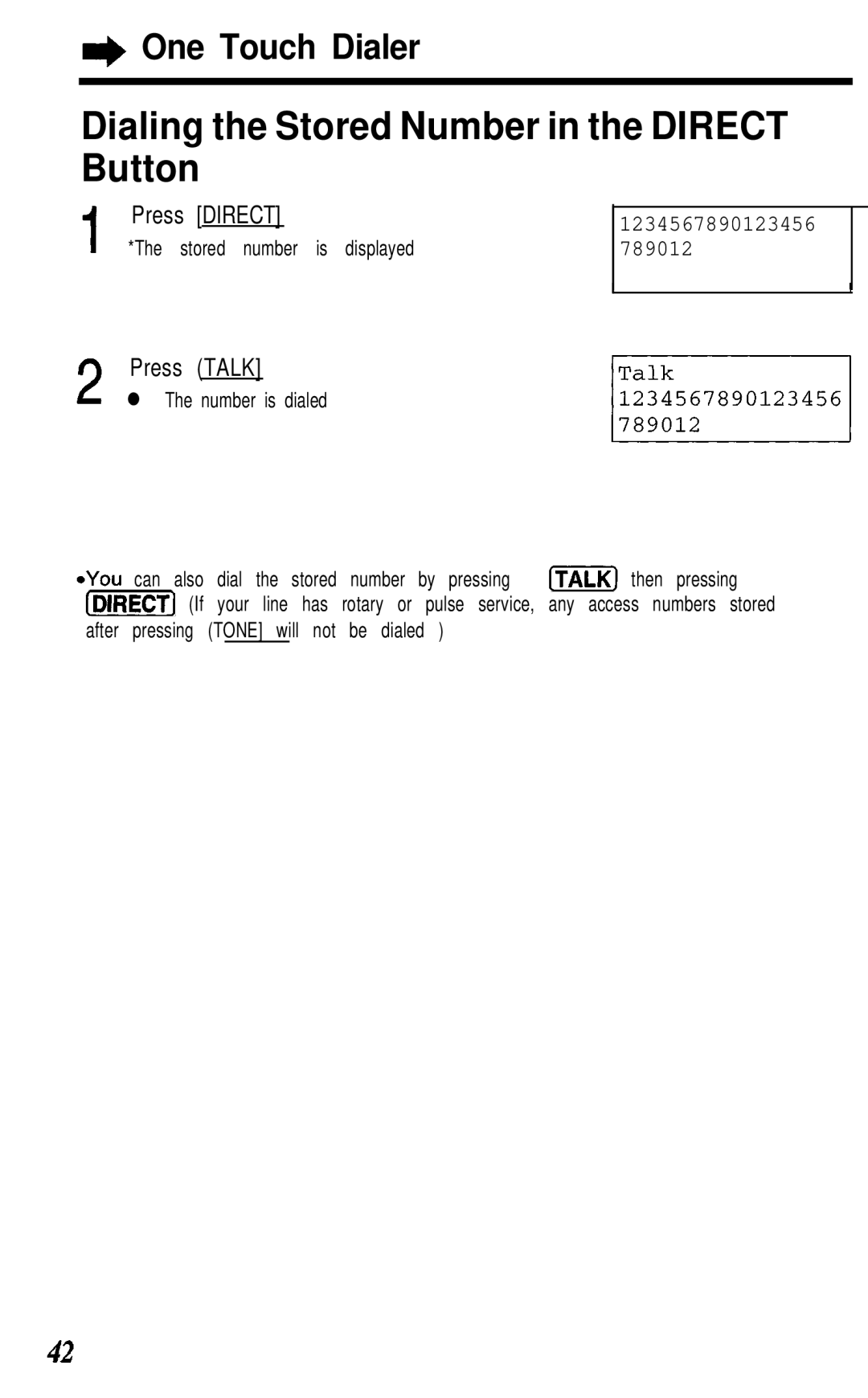 Panasonic KX- TG2583B manual Dialing the Stored Number in the Direct Button, Press Talk 