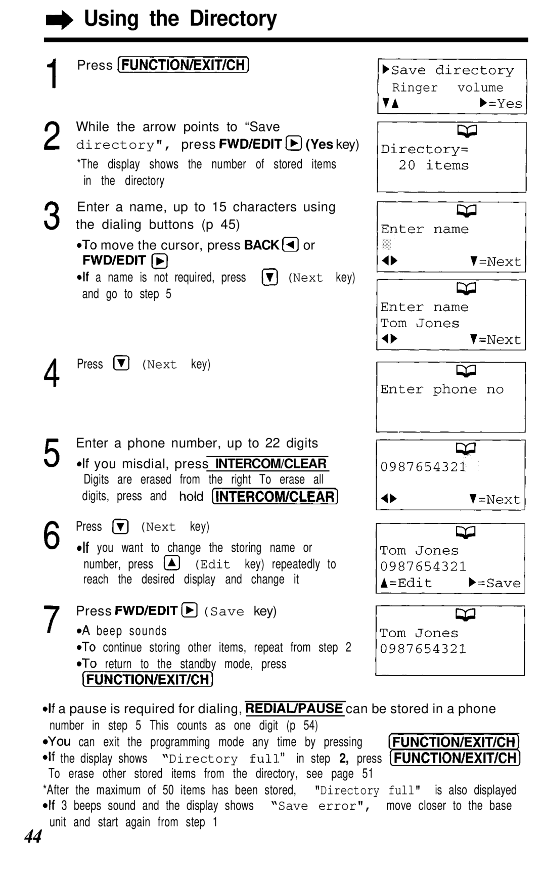 Panasonic KX- TG2583B manual Using the Directory 