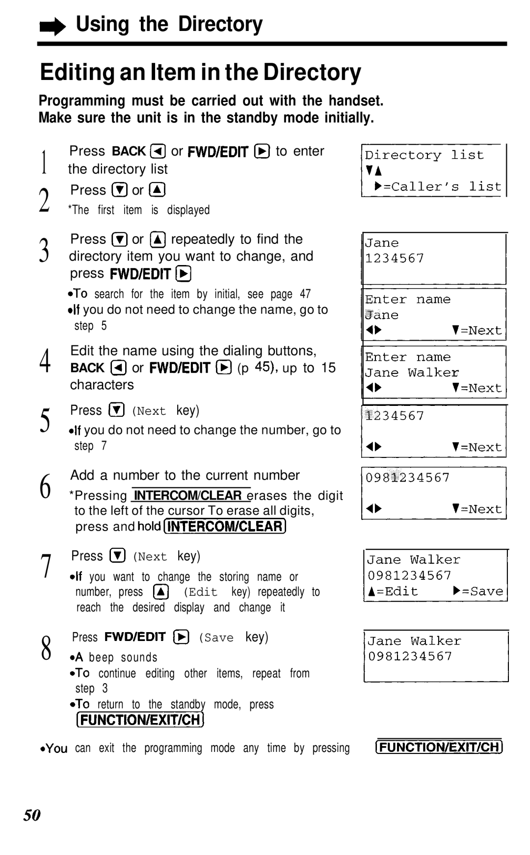 Panasonic KX- TG2583B manual Editing an Item in the Directory, Press @ or @ repeatedly to find 