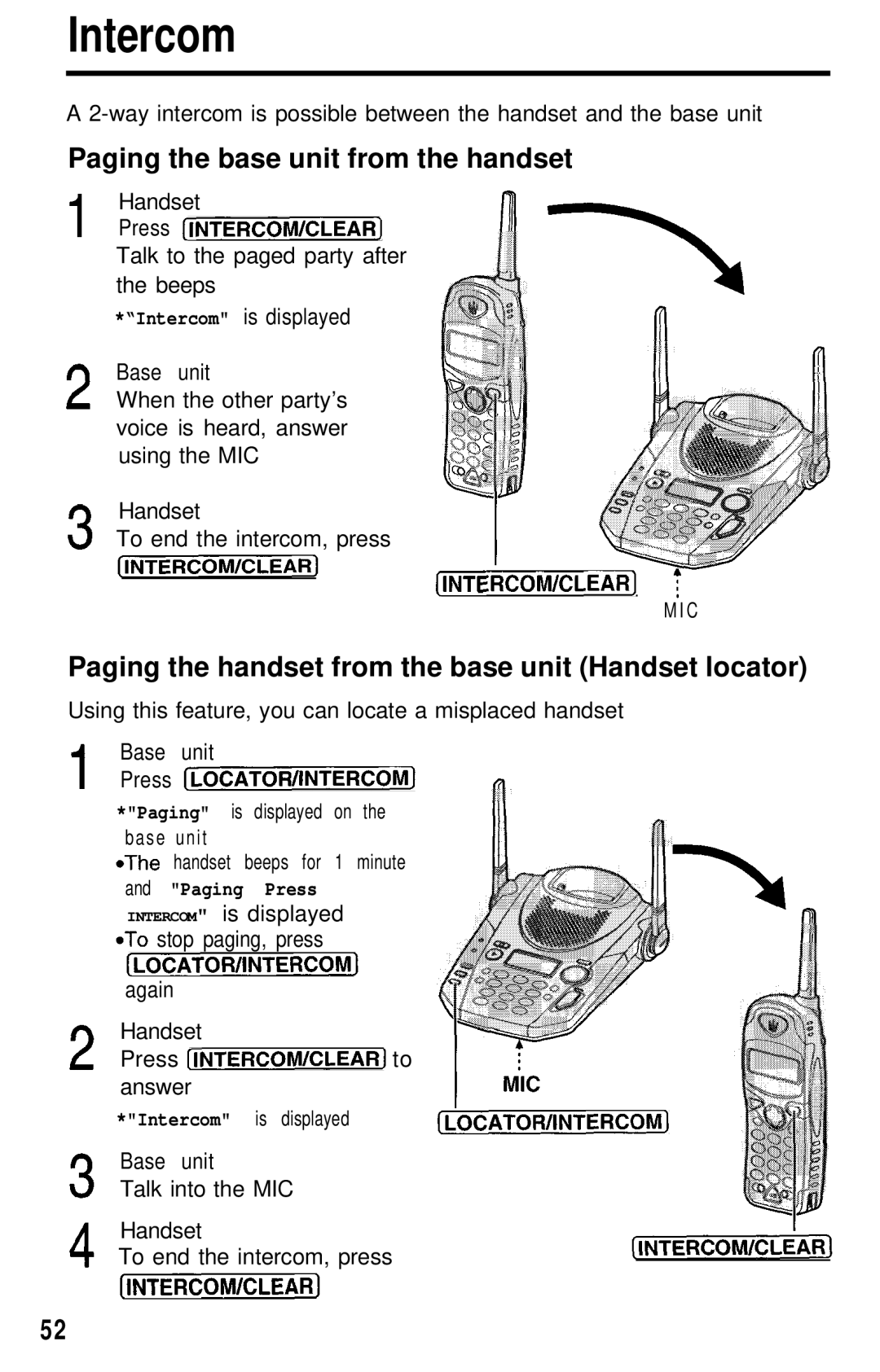 Panasonic KX- TG2583B manual Paging the base unit from the handset, Intercom is displayed *To stop paging, press 