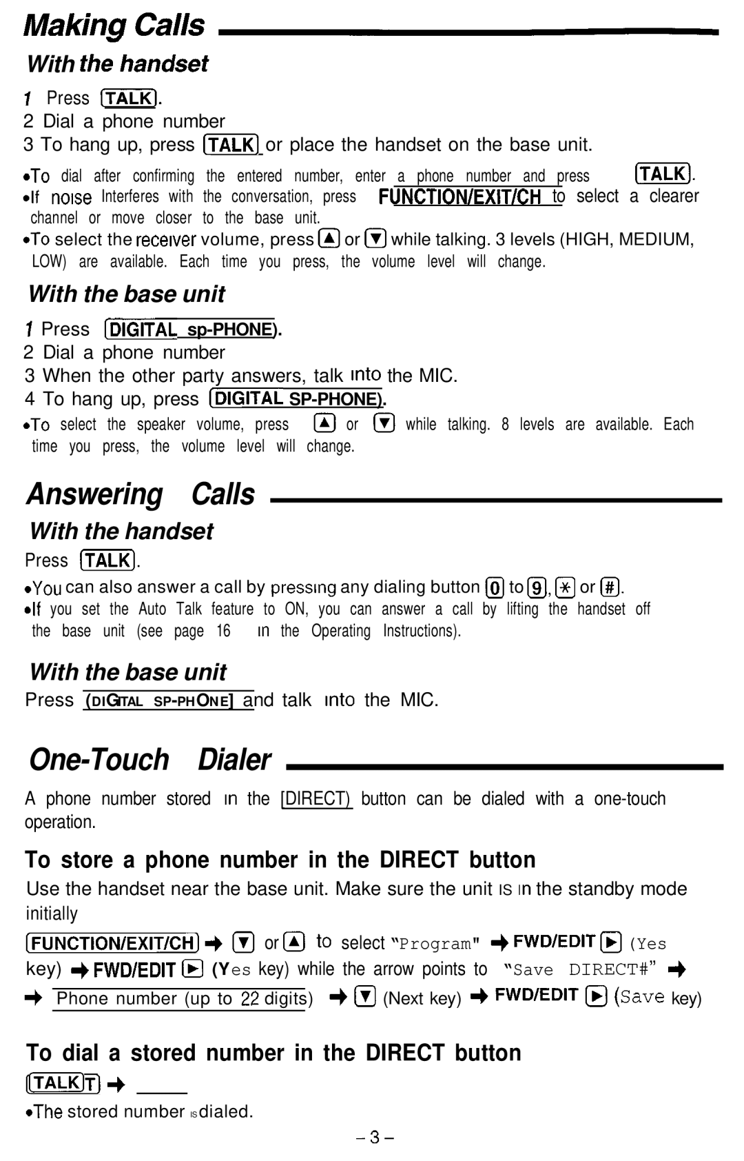 Panasonic KX- TG2583B manual To store a phone number in the Direct button, Press Talkj 