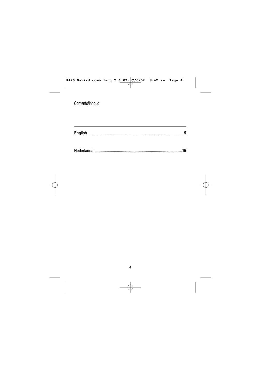 Panasonic KX-A120EX/E, KX-A125EX/E, KX-A126EX/E operating instructions Contents/Inhoud 