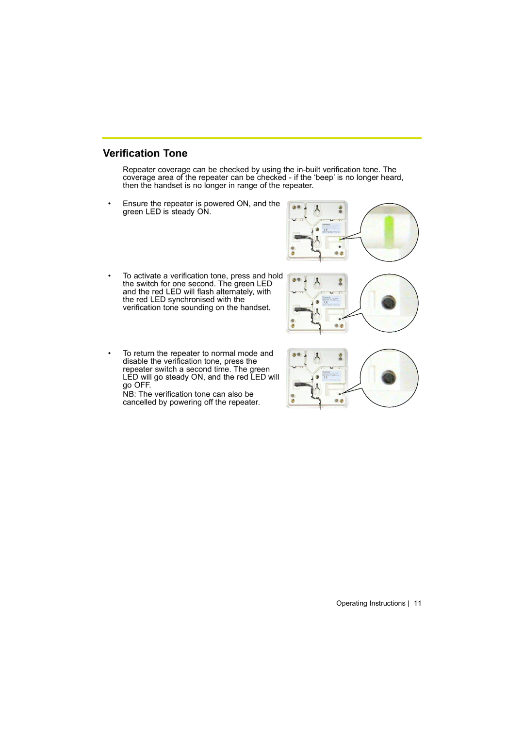 Panasonic KX-A272 operating instructions Verification Tone 