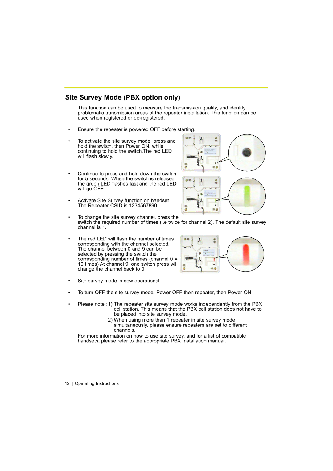 Panasonic KX-A272 operating instructions Site Survey Mode PBX option only 