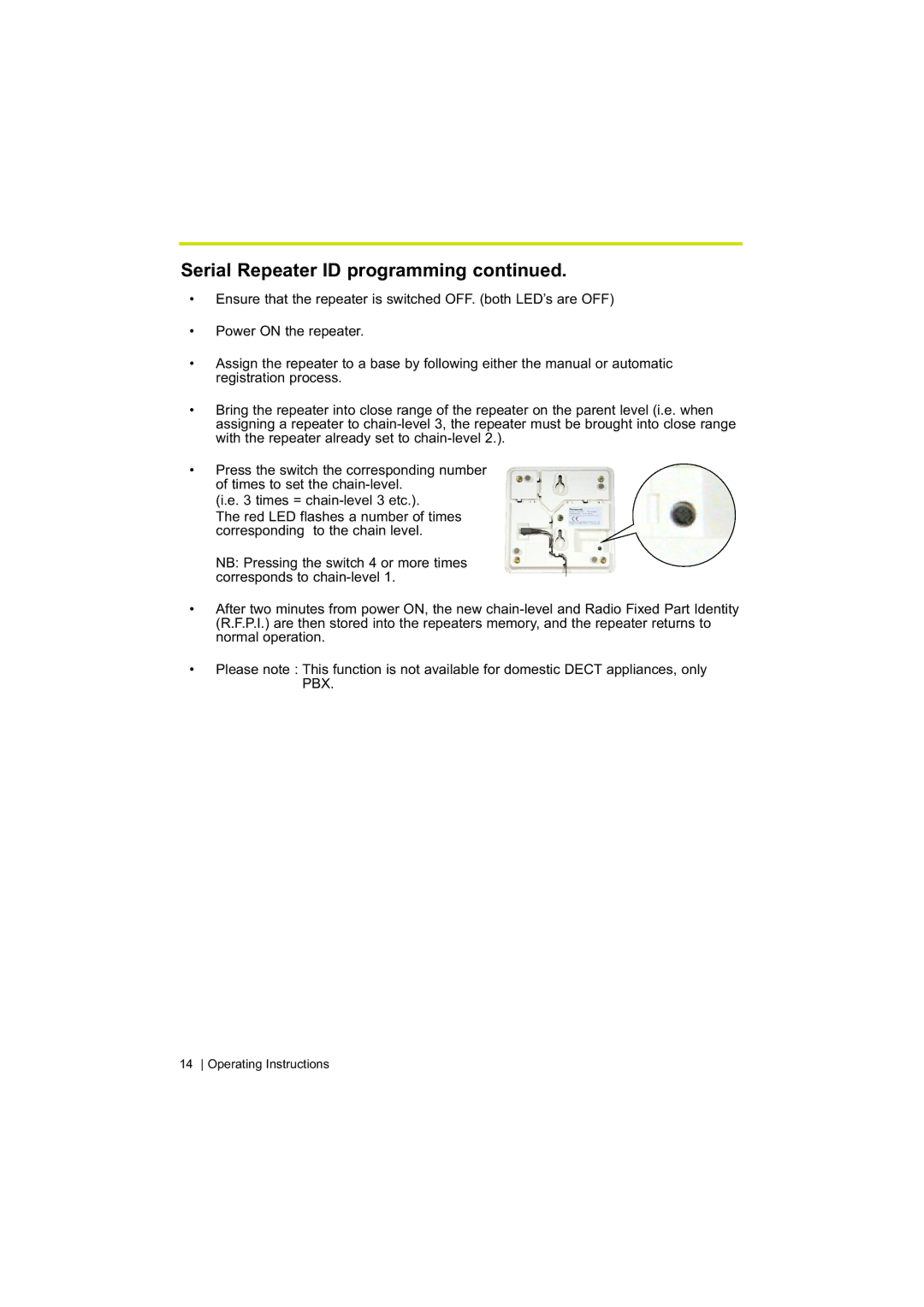 Panasonic KX-A272 operating instructions Serial Repeater ID programming 