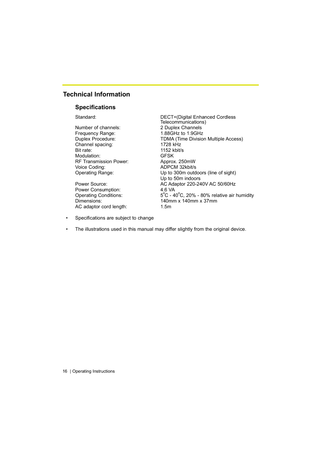 Panasonic KX-A272 operating instructions Technical Information, Specifications 