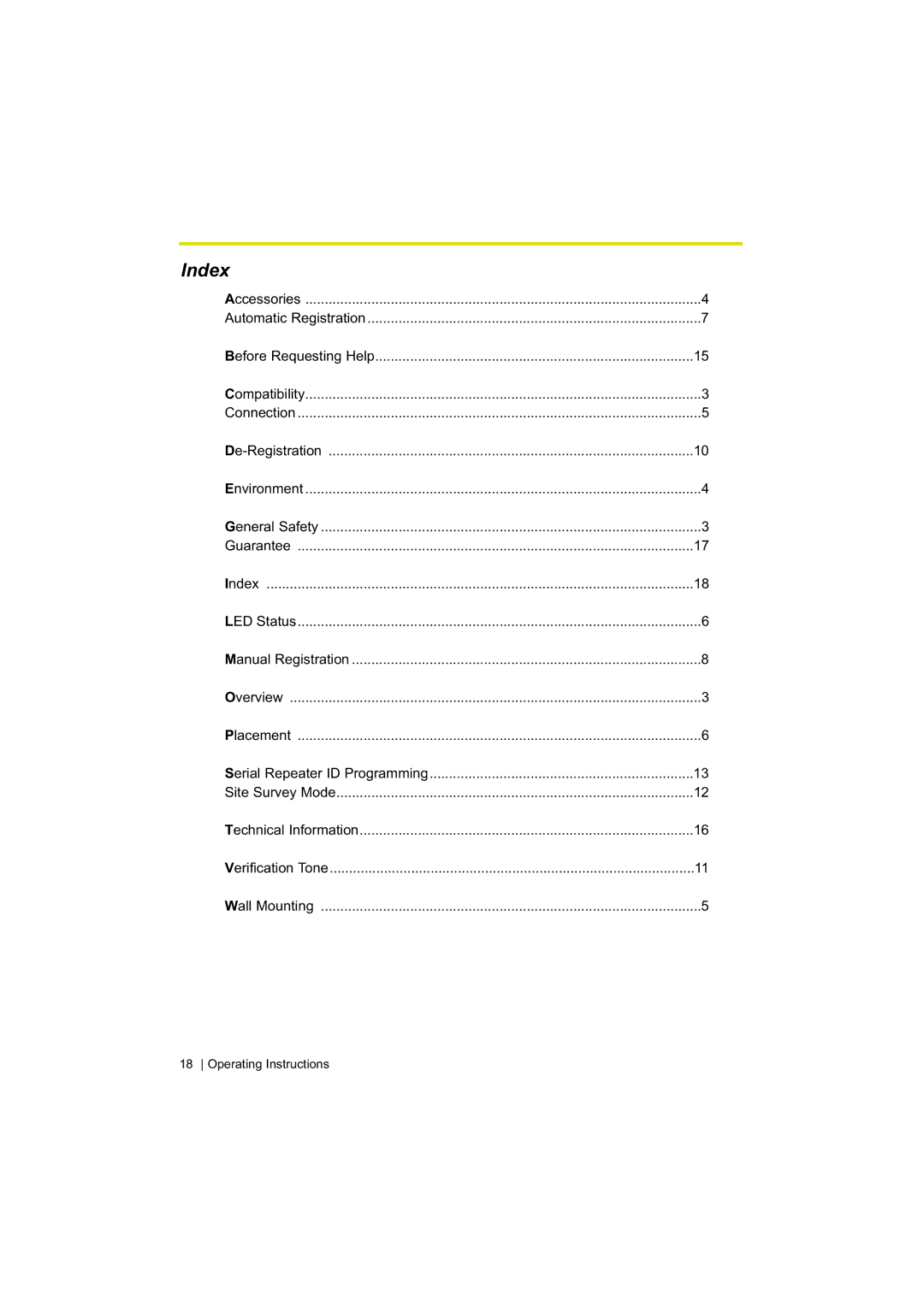 Panasonic KX-A272 operating instructions Index 