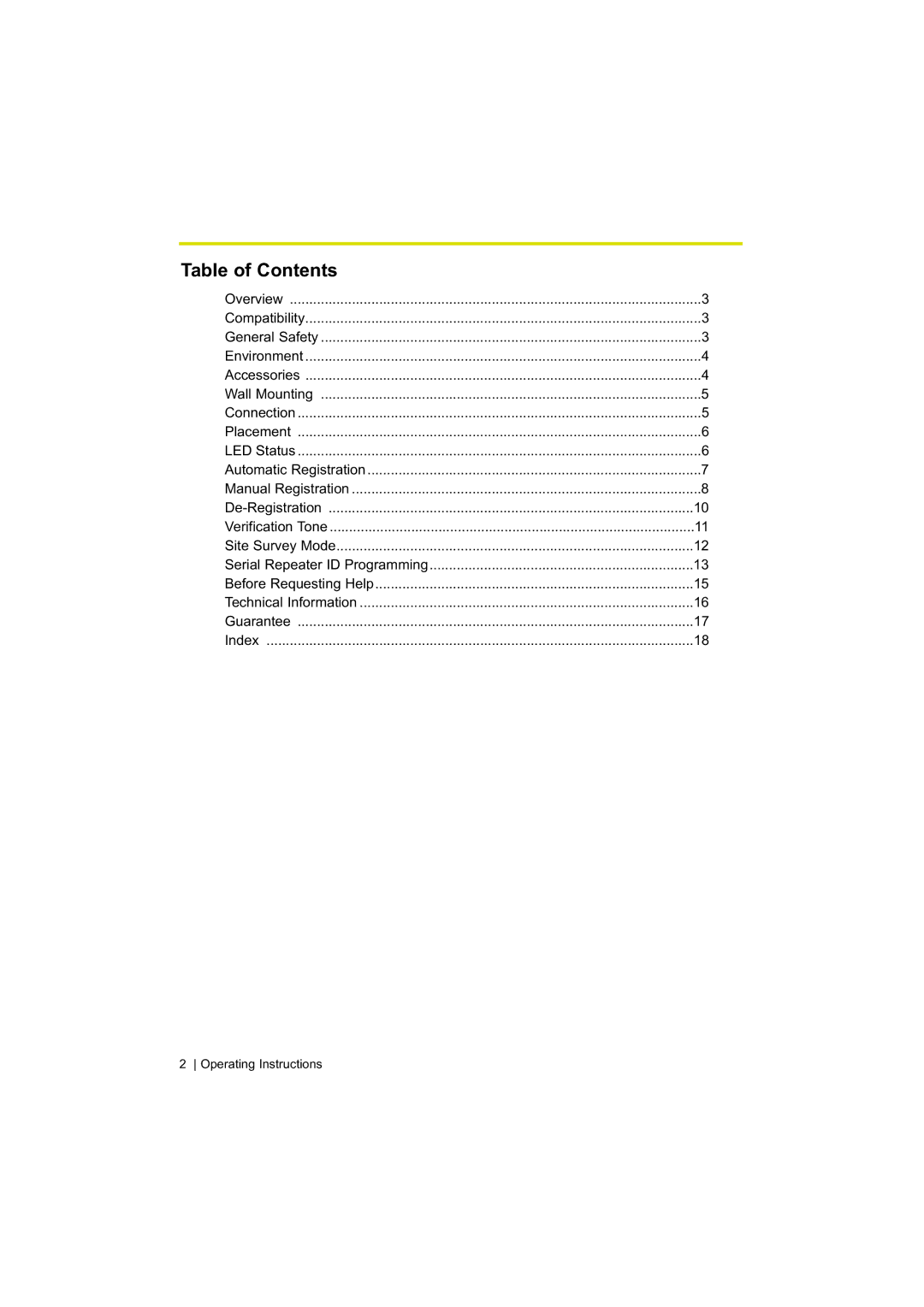 Panasonic KX-A272 operating instructions Table of Contents 