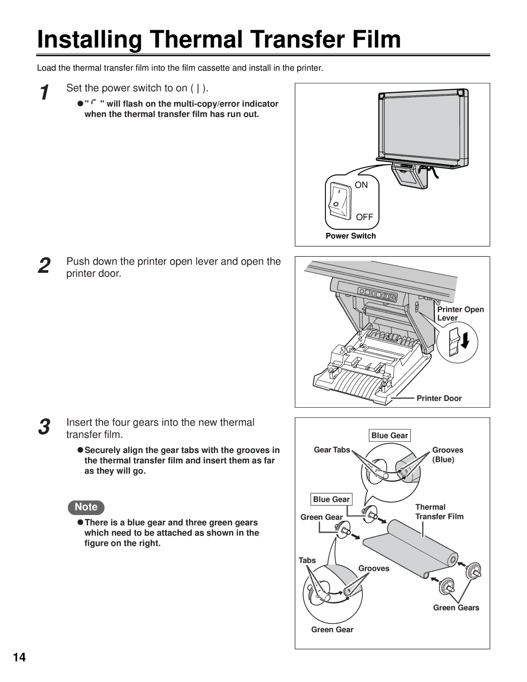 Panasonic KX-BP800 Installing Thermal Transfer Film, Insert the four gears into the new thermal, Transfer film 