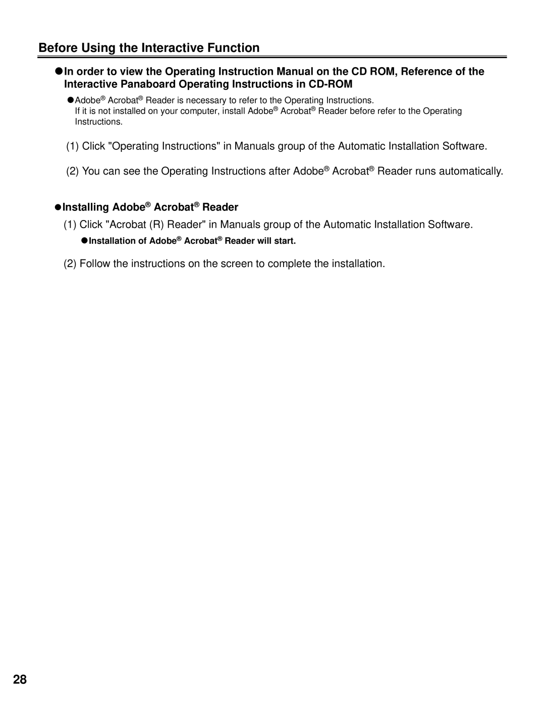 Panasonic KX-BP800 operating instructions Before Using the Interactive Function, CInstalling Adobe Acrobat Reader 