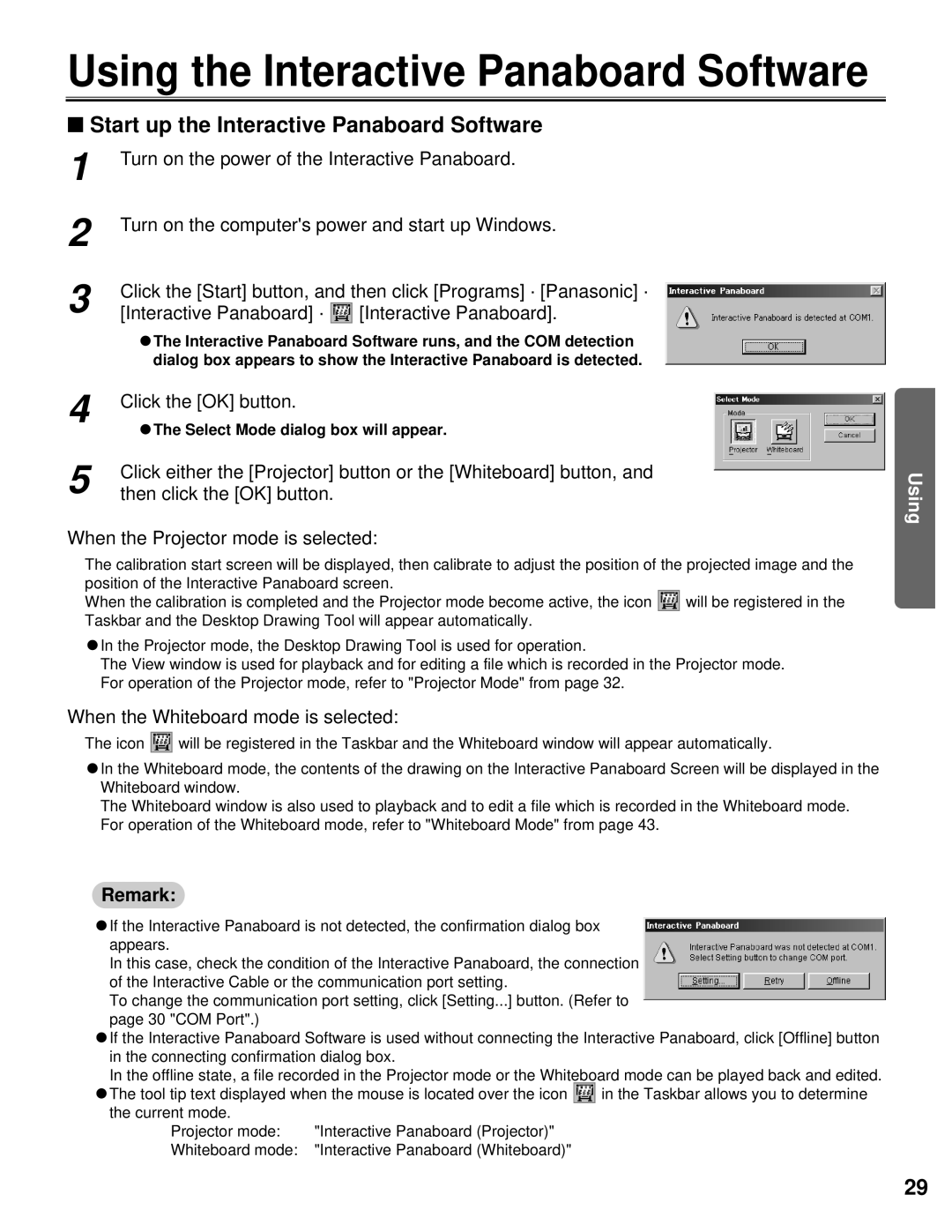 Panasonic KX-BP800 operating instructions When the Whiteboard mode is selected 