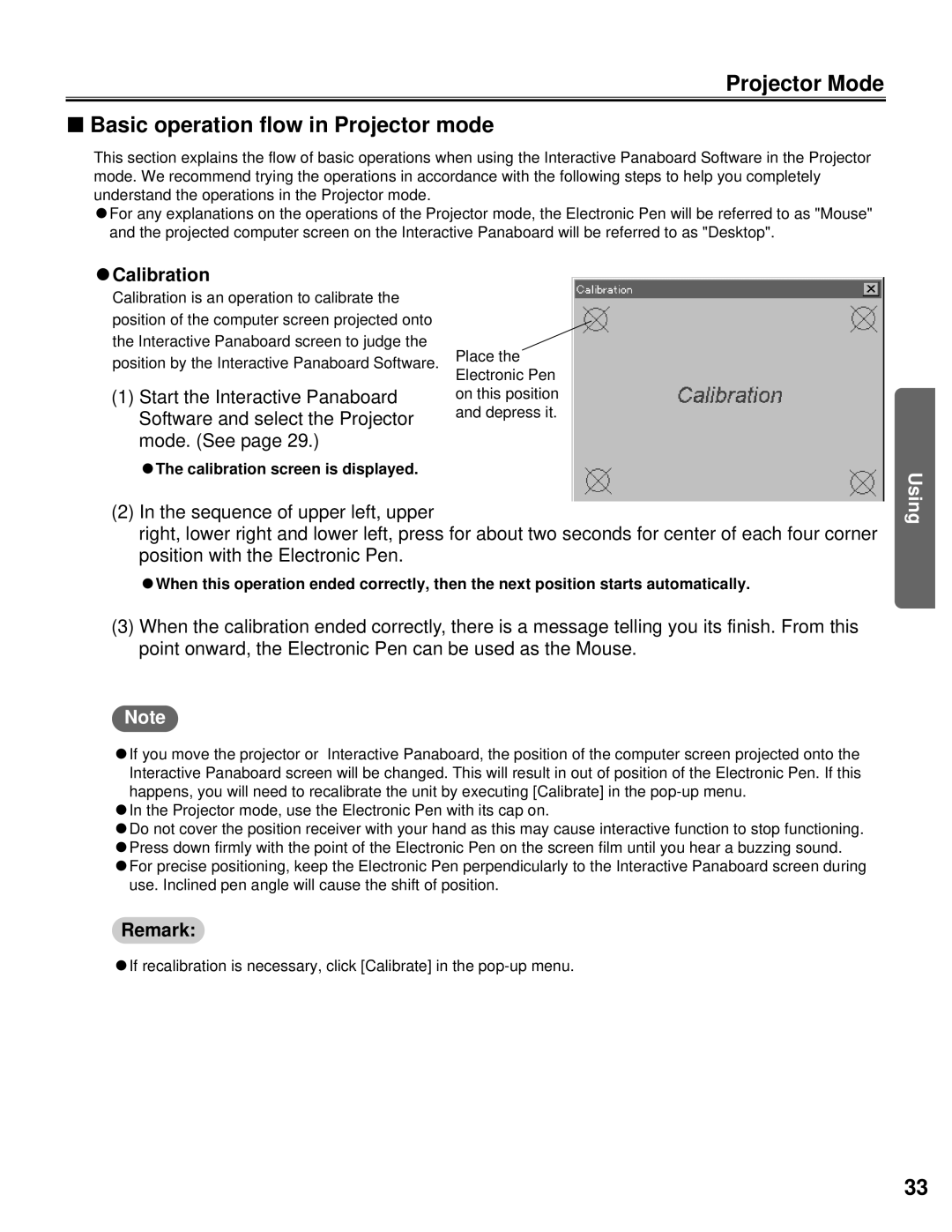 Panasonic KX-BP800 operating instructions Projector Mode Basic operation flow in Projector mode, CCalibration 