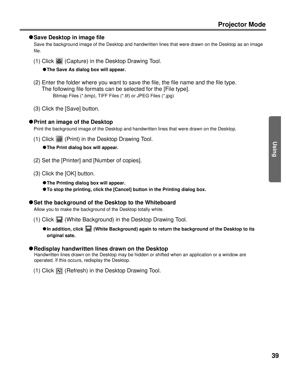 Panasonic KX-BP800 operating instructions CSave Desktop in image file, CPrint an image of the Desktop 