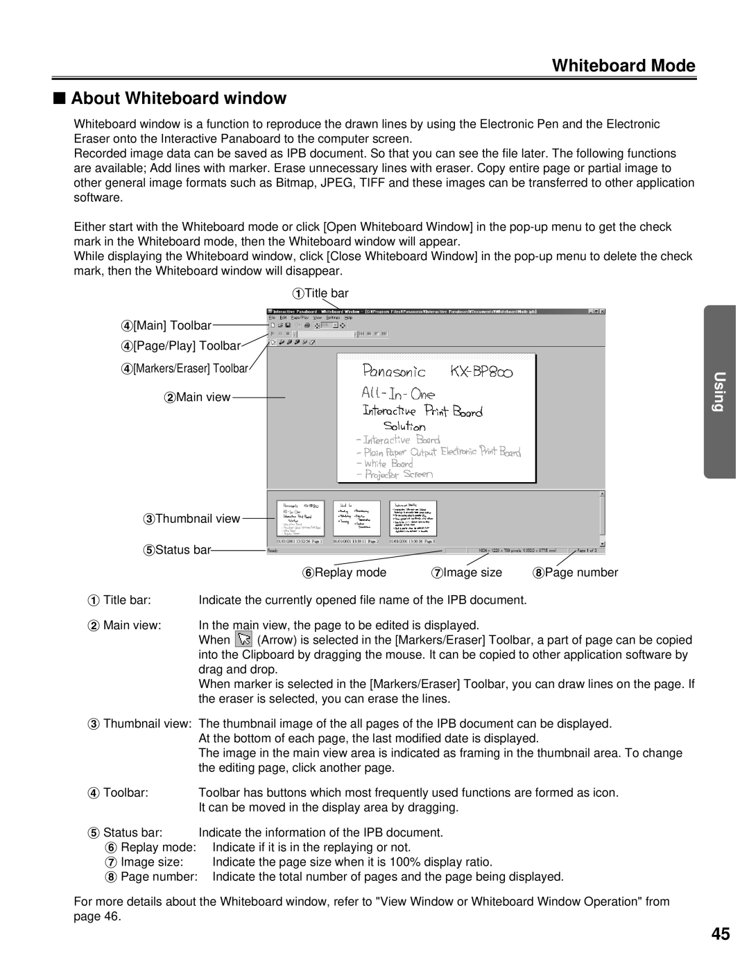 Panasonic KX-BP800 operating instructions Whiteboard Mode About Whiteboard window 