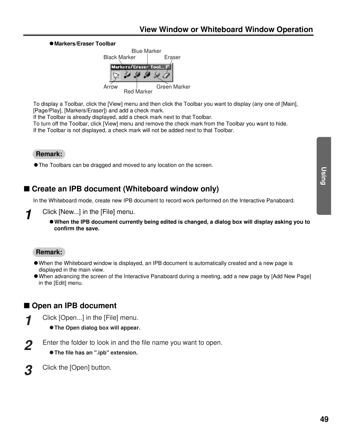 Panasonic KX-BP800 Create an IPB document Whiteboard window only, Open an IPB document, Click New... in the File menu 