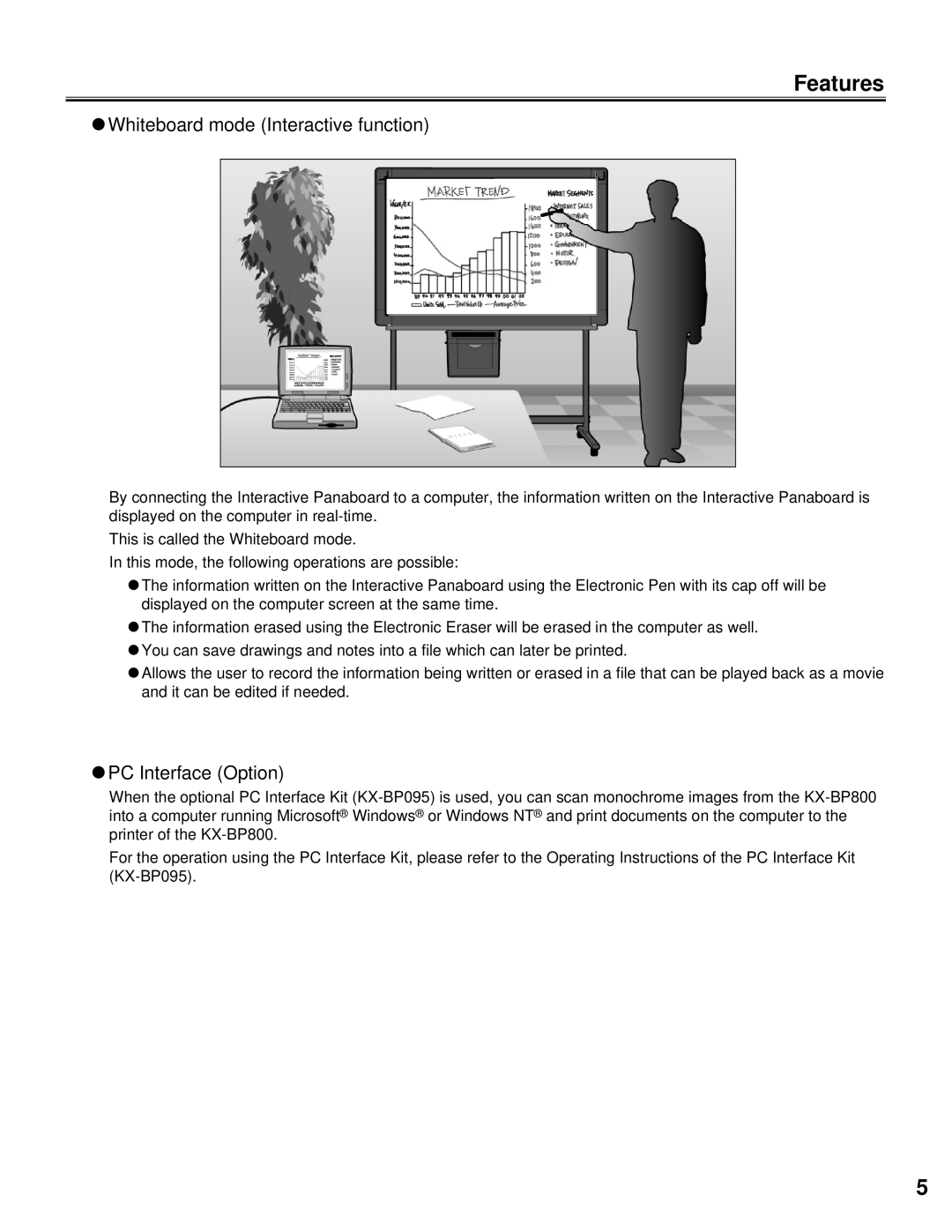 Panasonic KX-BP800 operating instructions Features, CWhiteboard mode Interactive function, CPC Interface Option 