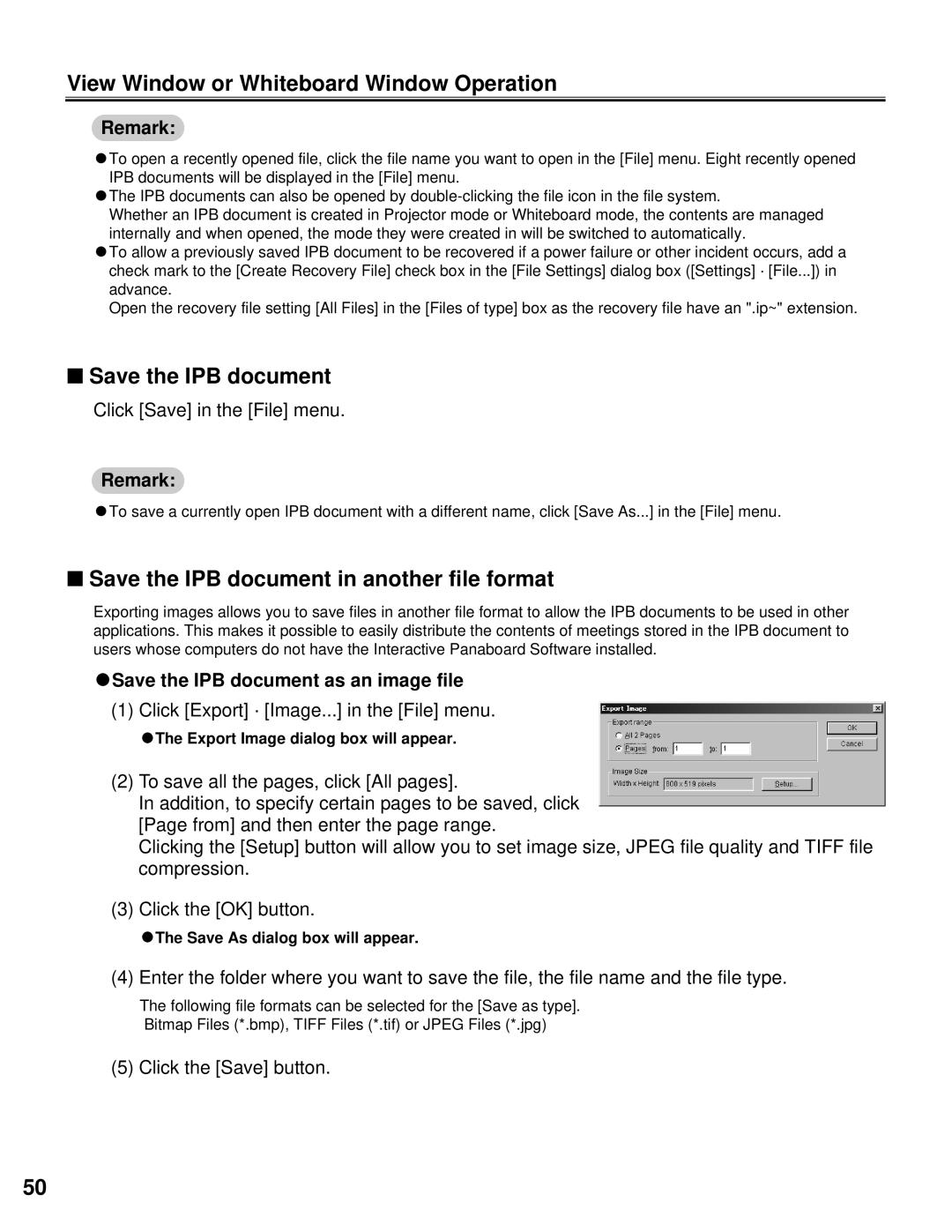 Panasonic KX-BP800 operating instructions Save the IPB document in another file format, Click Save in the File menu 