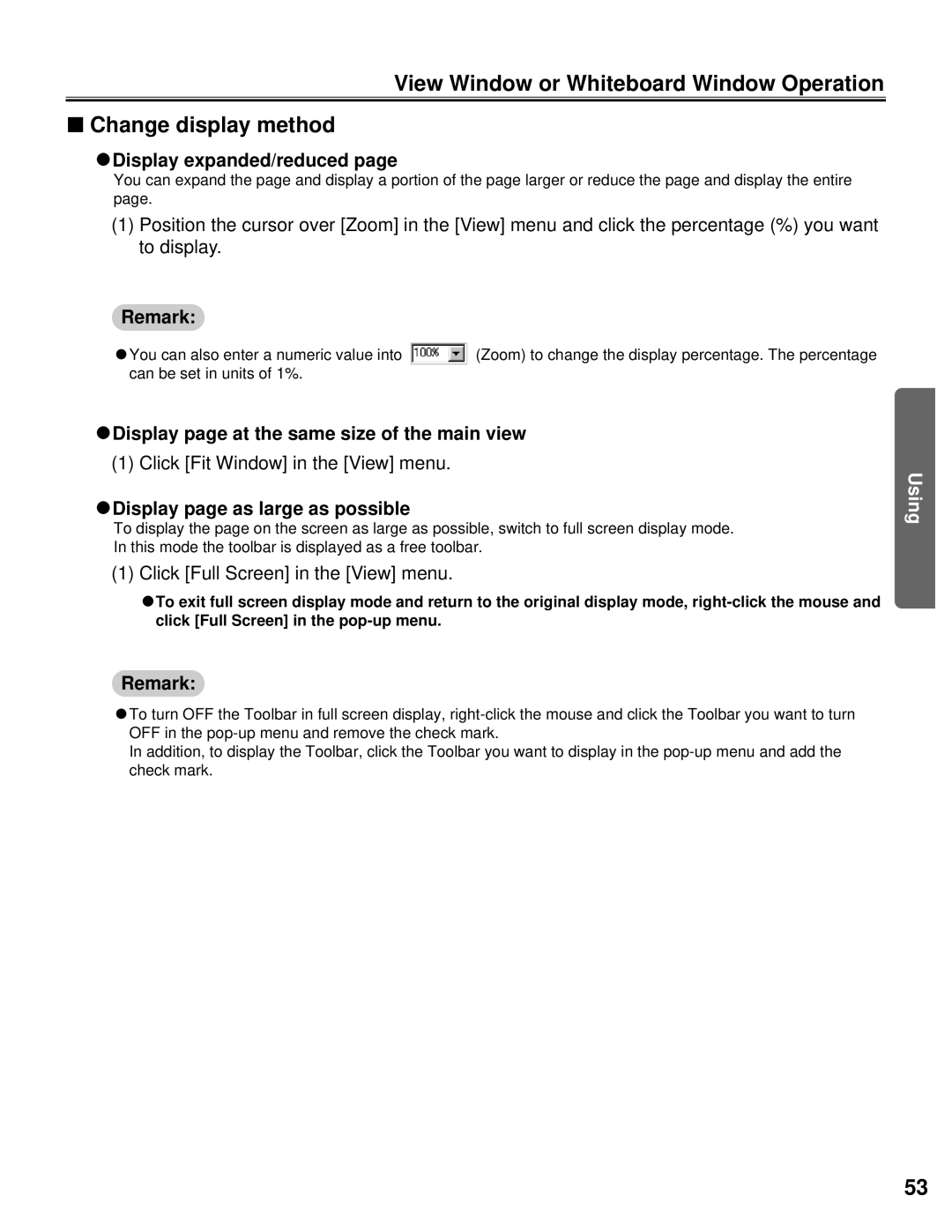 Panasonic KX-BP800 operating instructions CDisplay expanded/reduced, CDisplay page at the same size of the main view 