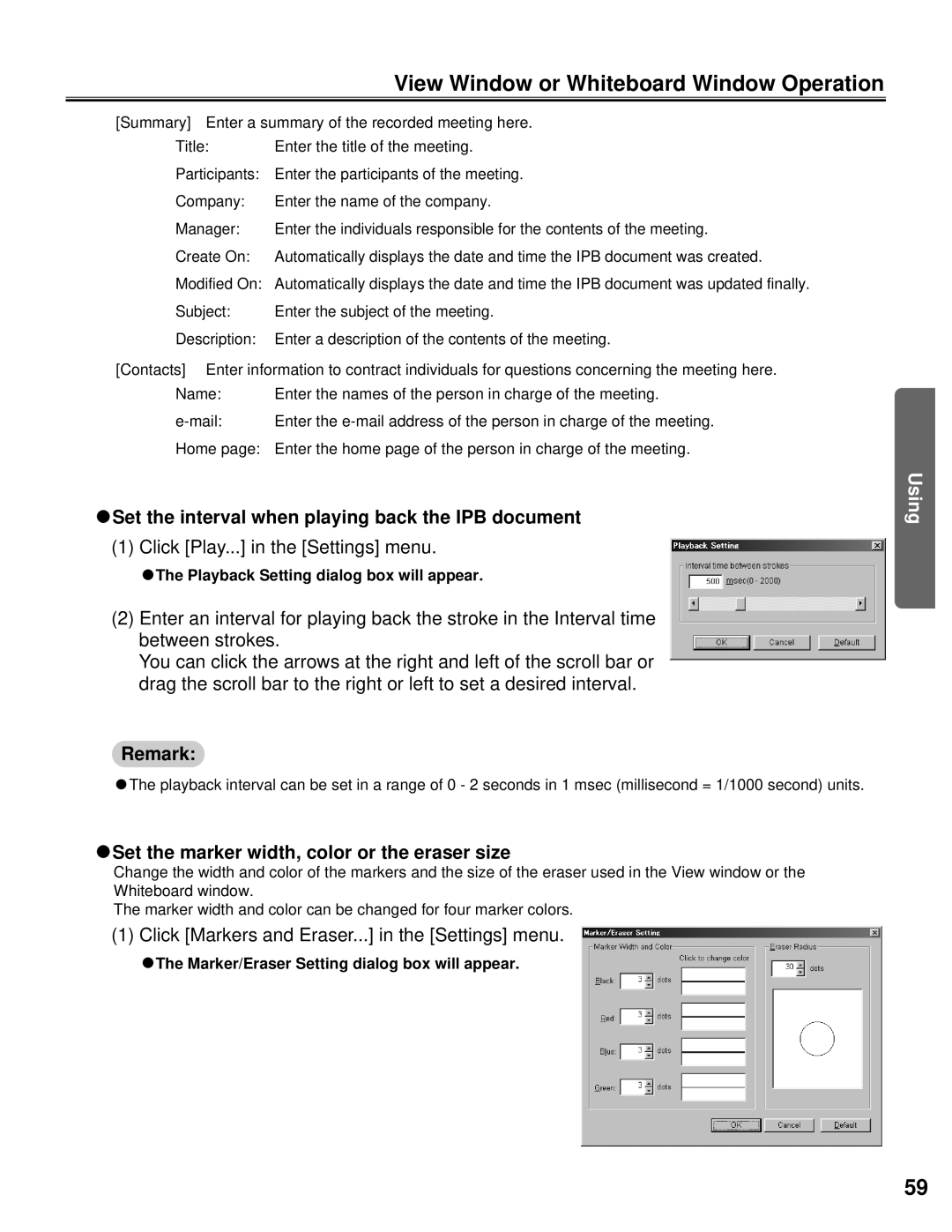 Panasonic KX-BP800 CSet the interval when playing back the IPB document, Click Play... in the Settings menu 