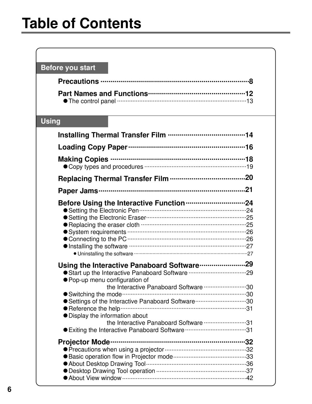 Panasonic KX-BP800 operating instructions Table of Contents 