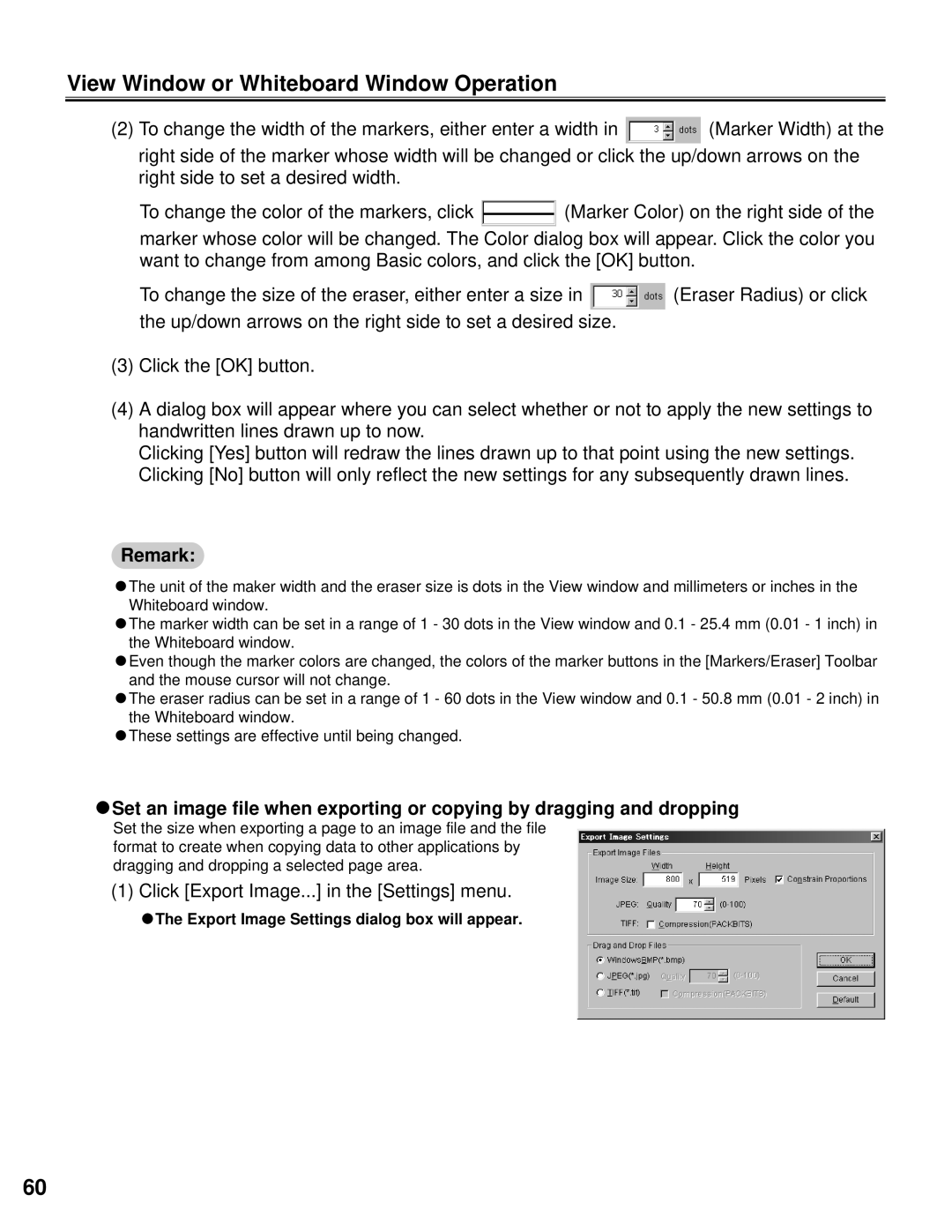 Panasonic KX-BP800 View Window or Whiteboard Window Operation, Click Export Image... in the Settings menu 