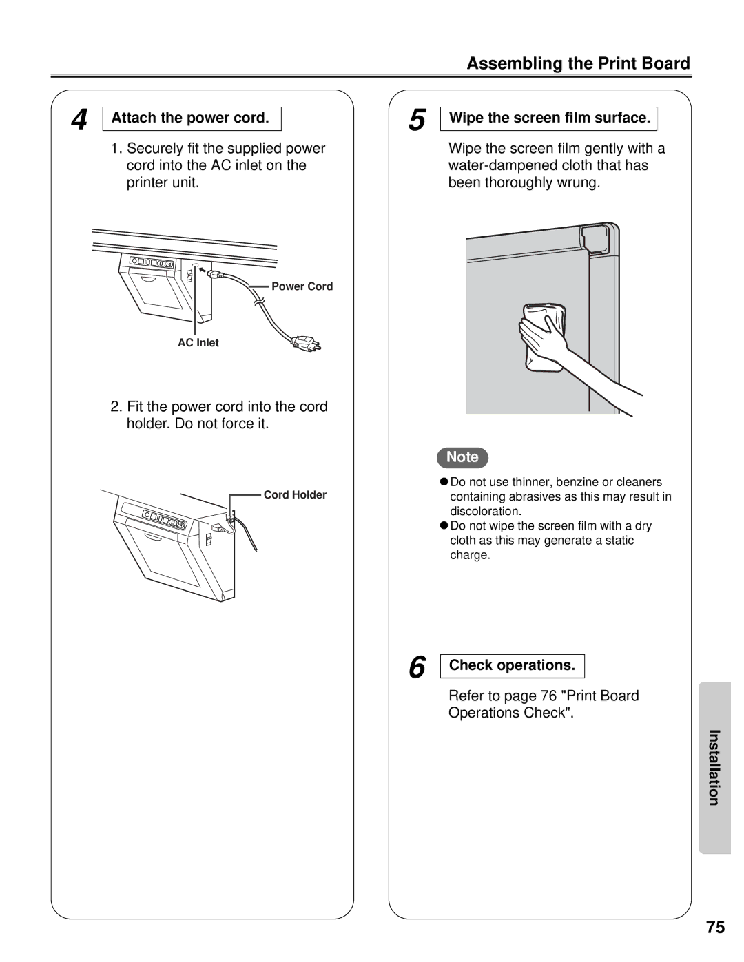 Panasonic KX-BP800 operating instructions Attach the power cord, Wipe the screen film surface, Check operations 