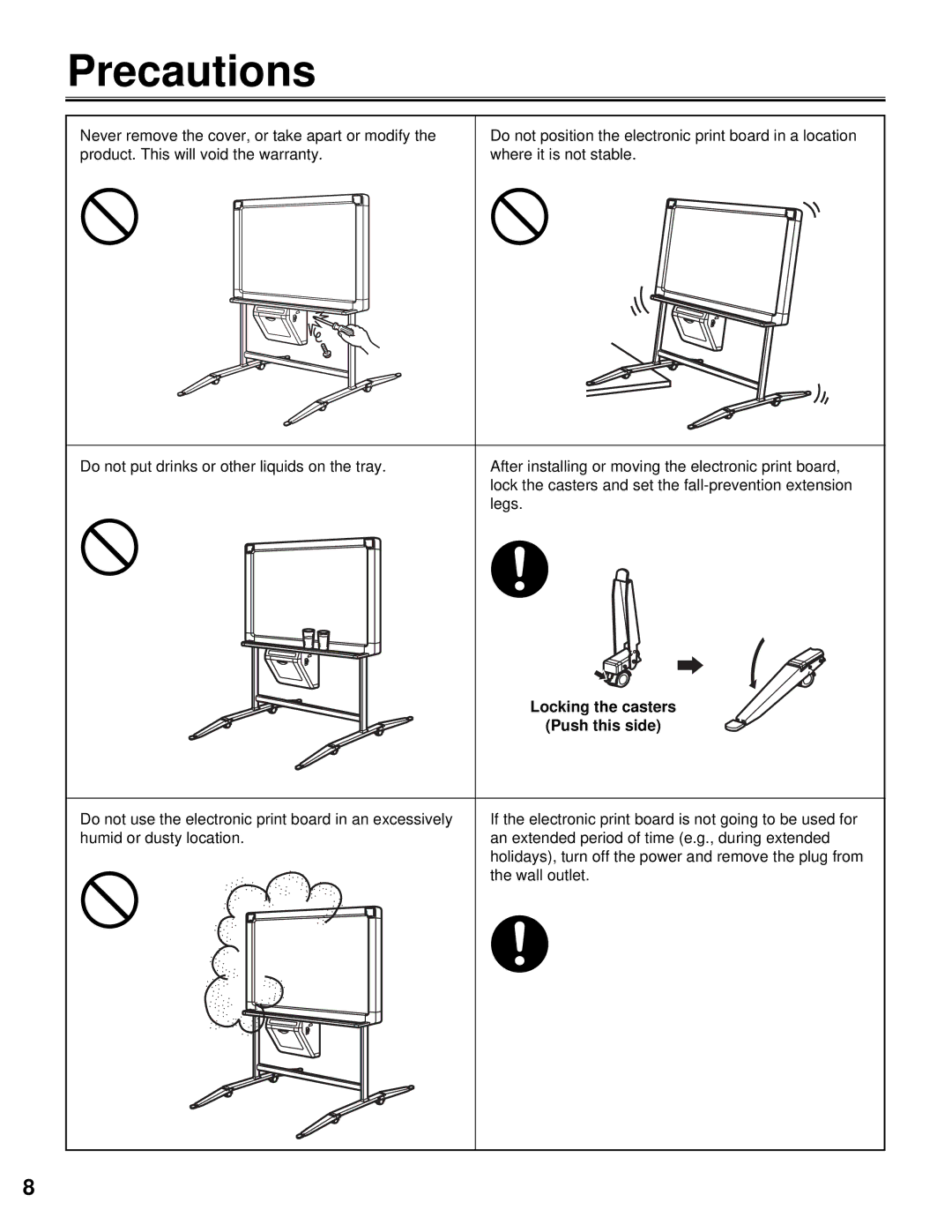 Panasonic KX-BP800 operating instructions Precautions, Locking the casters Push this side 