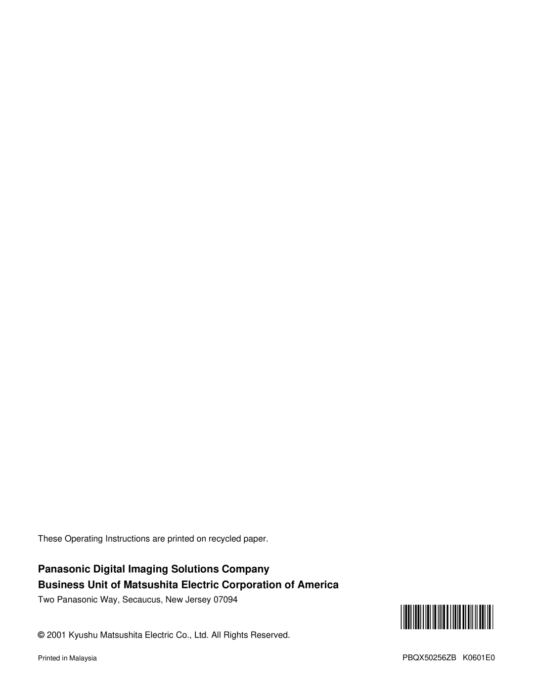 Panasonic KX-BP800 operating instructions These Operating Instructions are printed on recycled paper 