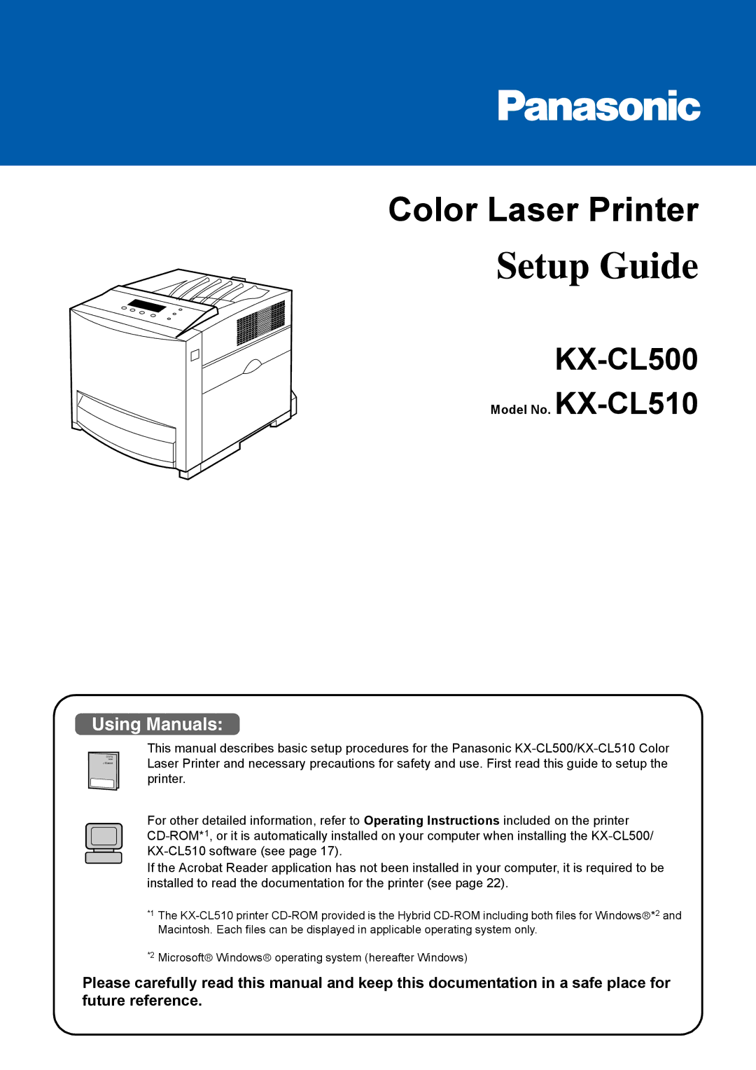 Panasonic KX-CL500 setup guide Setup Guide, Model No. KX-CL510 