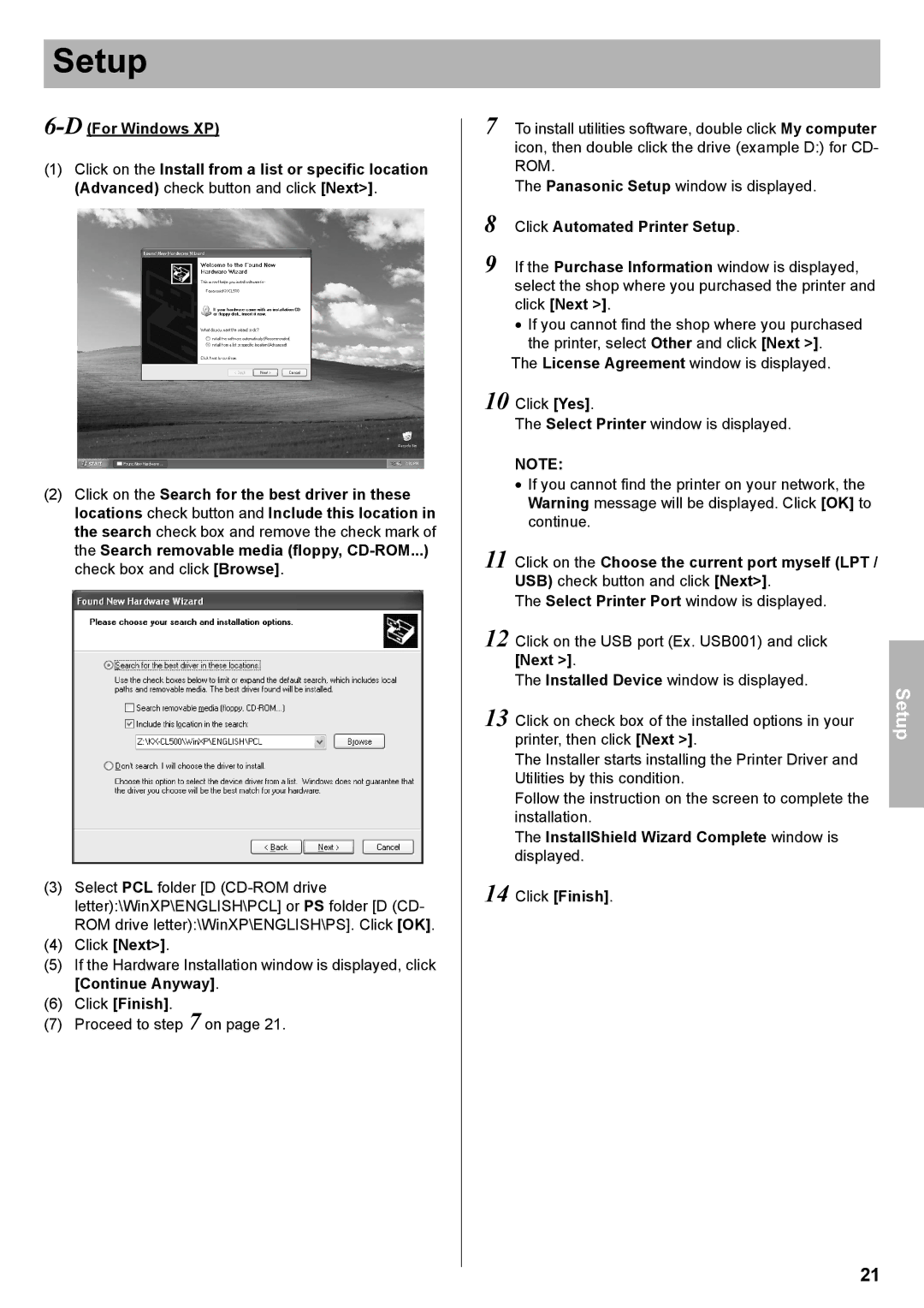 Panasonic KX-CL500, KX-CL510 setup guide Click Automated Printer Setup 