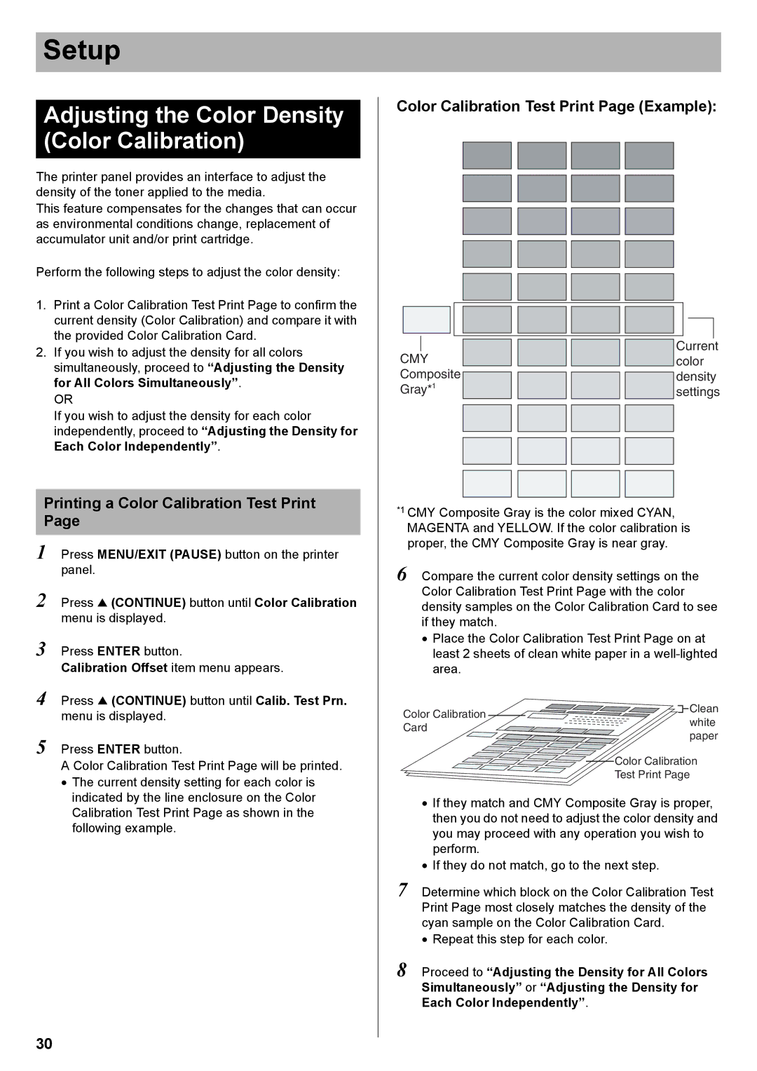 Panasonic KX-CL510, KX-CL500 Adjusting the Color Density Color Calibration, Printing a Color Calibration Test Print 