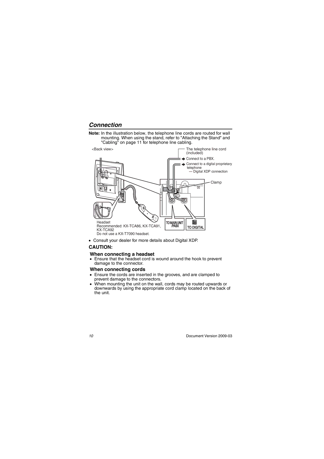 Panasonic KX-DT321 manual Connection, When connecting a headset, When connecting cords 