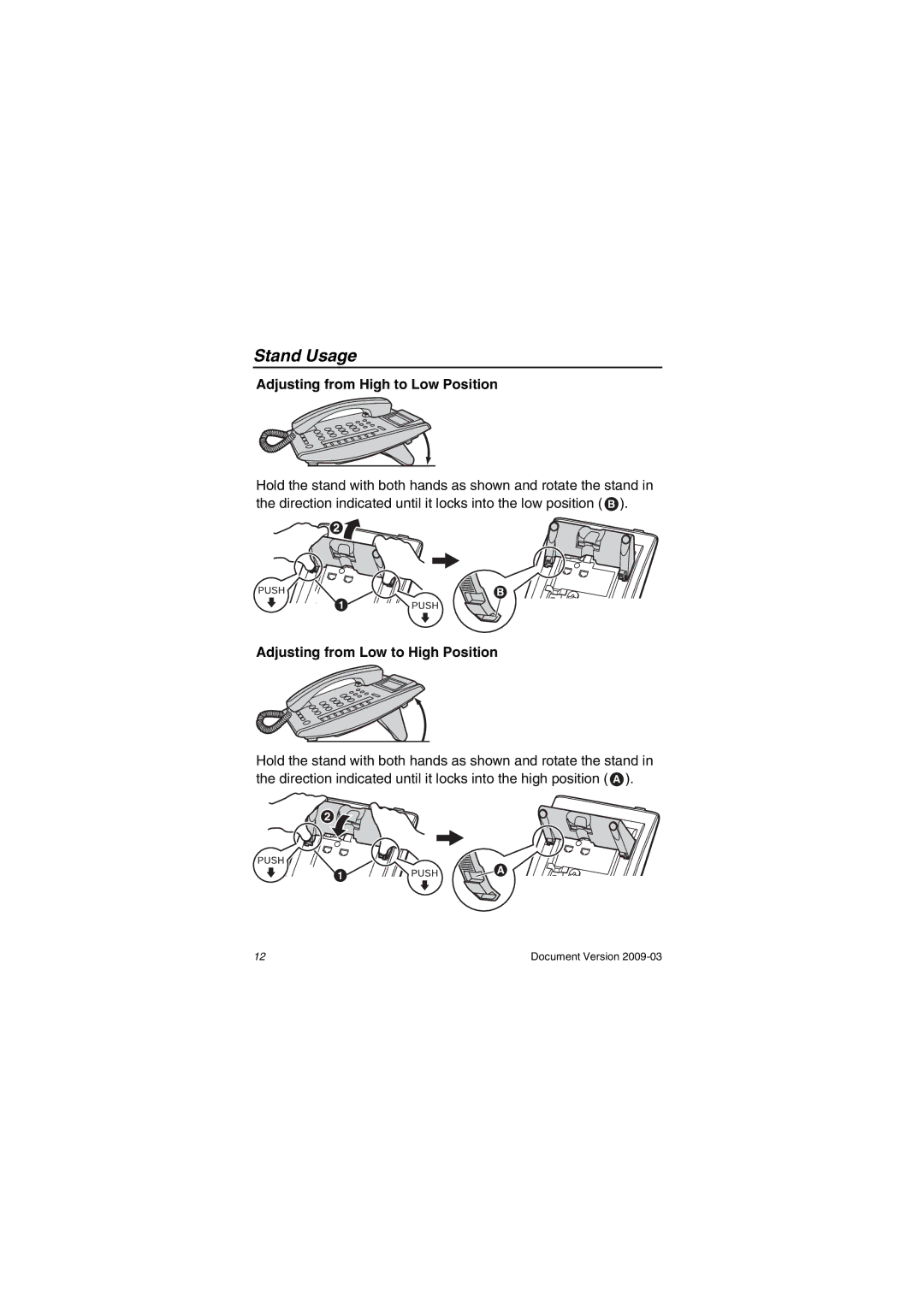 Panasonic KX-DT321 manual Adjusting from High to Low Position, Adjusting from Low to High Position 