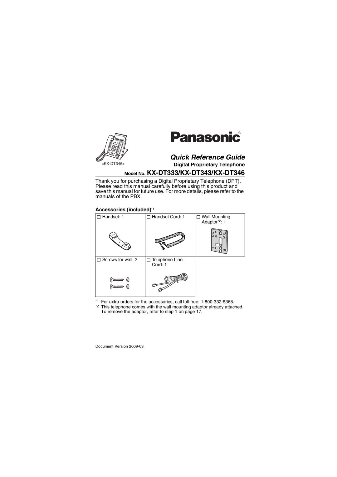 Panasonic KX-DT343, KX-DT346, KX-DT333 manual Digital Proprietary Telephone, Accessories included*1 