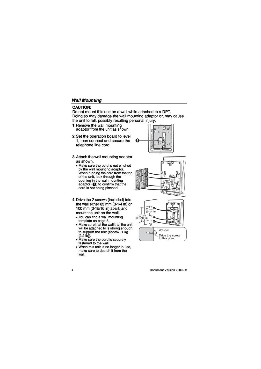 Panasonic KX-DT390 manual Wall Mounting 