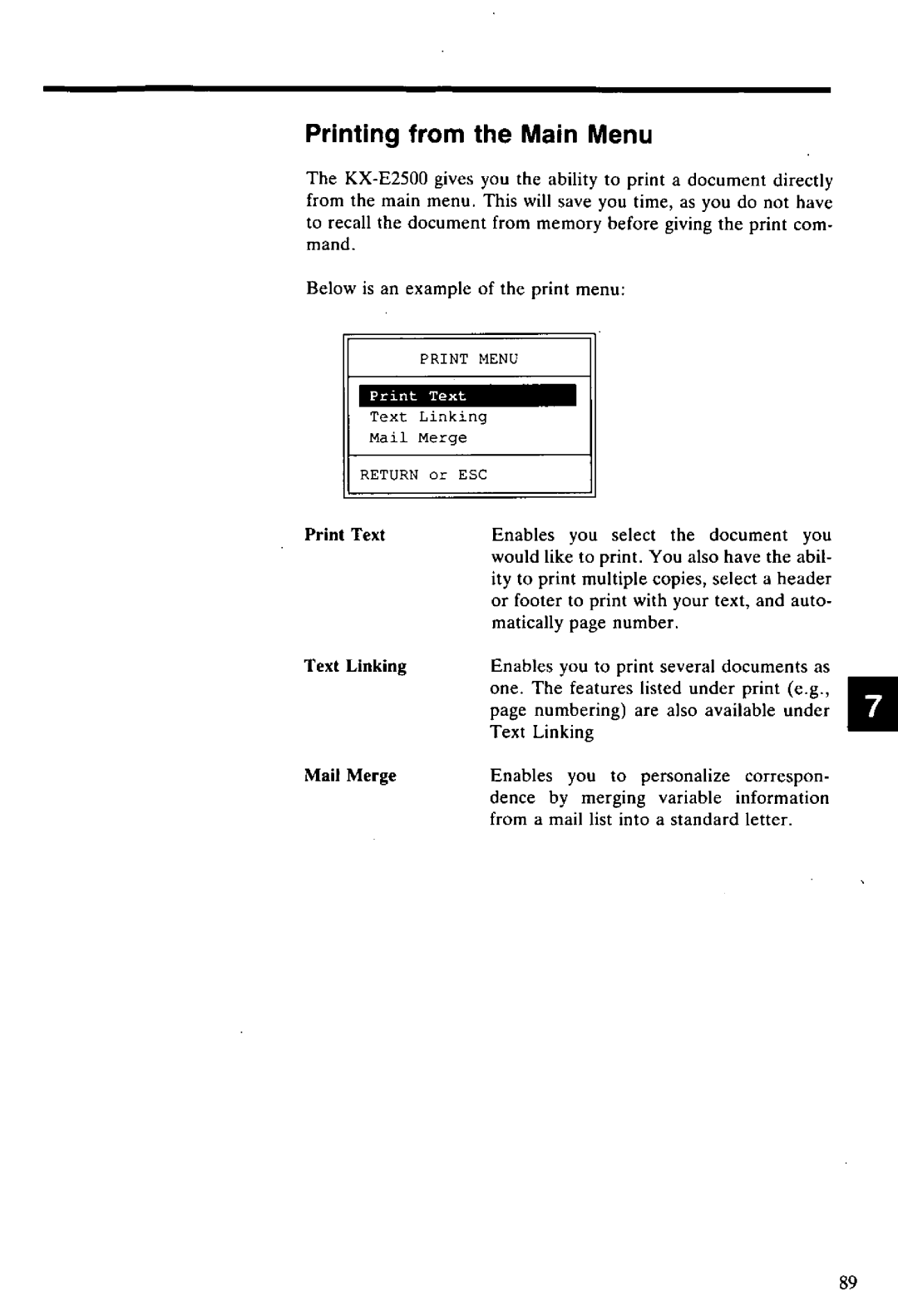Panasonic KX-E2500 manual 