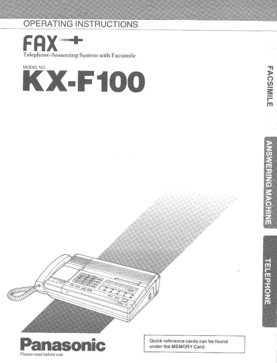 Panasonic KX-F100 manual 