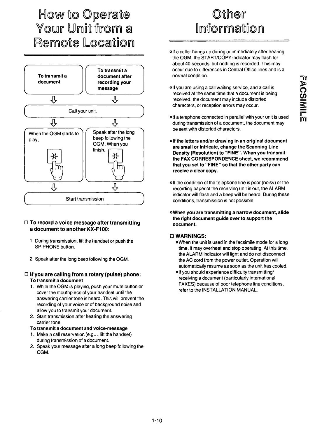 Panasonic KX-F100 manual 