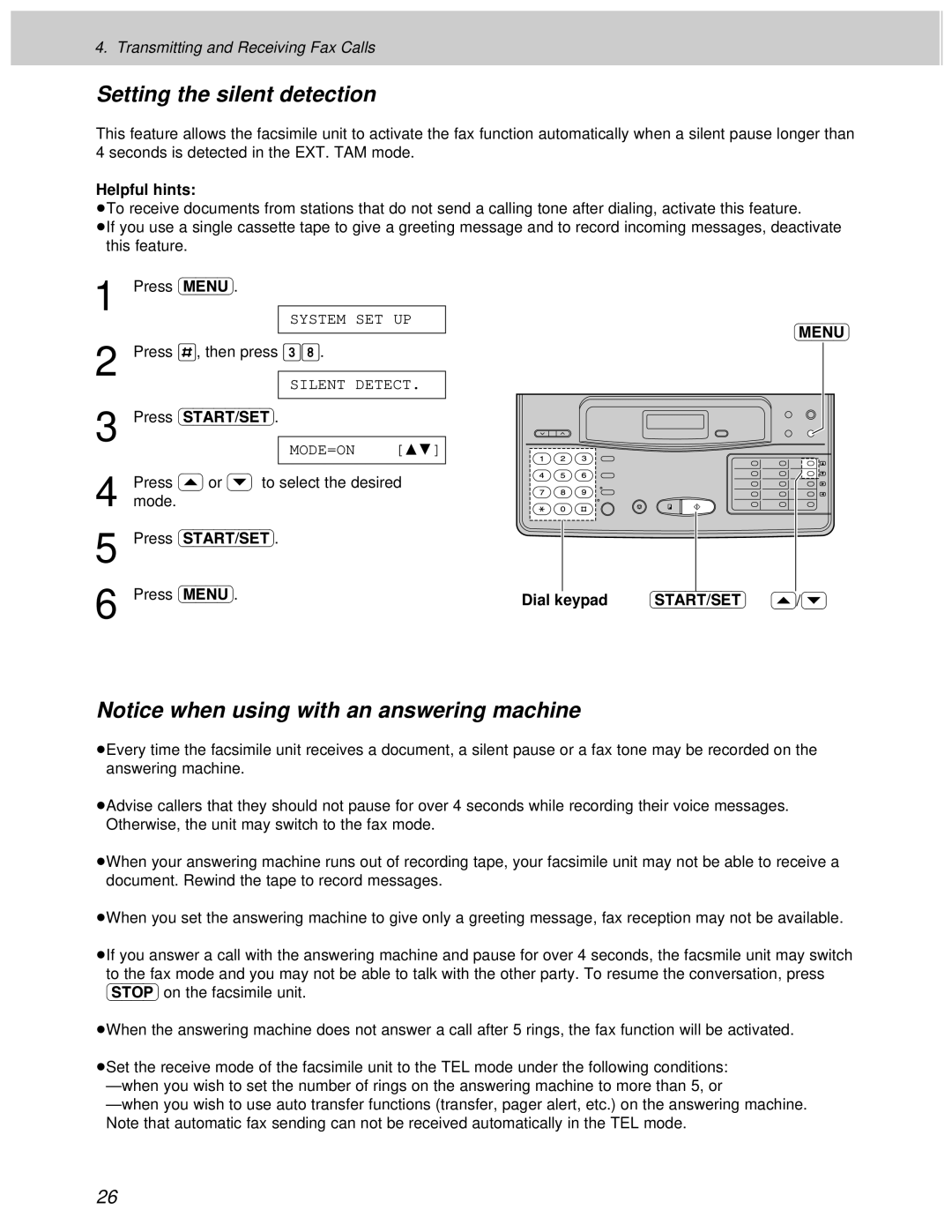 Panasonic KX-F1000AL, KX-F1100AL manual Setting the silent detection, Helpful hints 