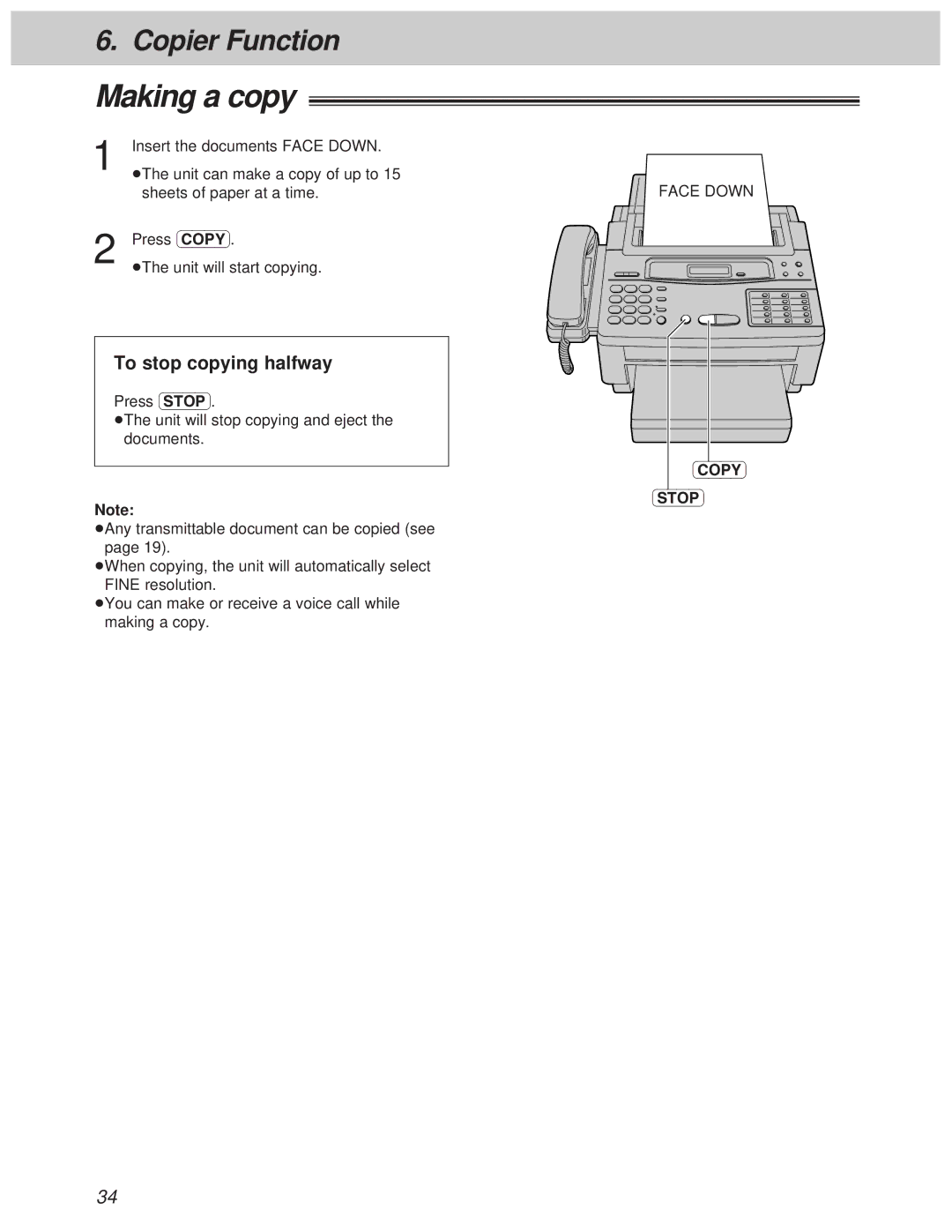 Panasonic KX-F1000AL, KX-F1100AL manual Making a copy, To stop copying halfway 