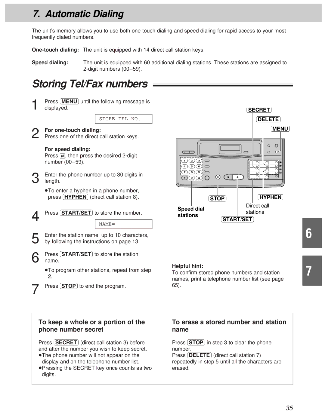 Panasonic KX-F1100AL, KX-F1000AL manual To erase a stored number and station name, Speed dial, Stations 