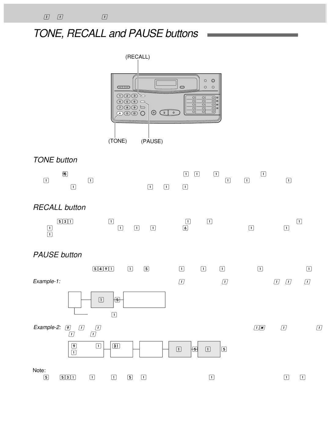 Panasonic KX-F1000AL, KX-F1100AL manual TONE, Recall and Pause buttons, Tone button, Recall button 