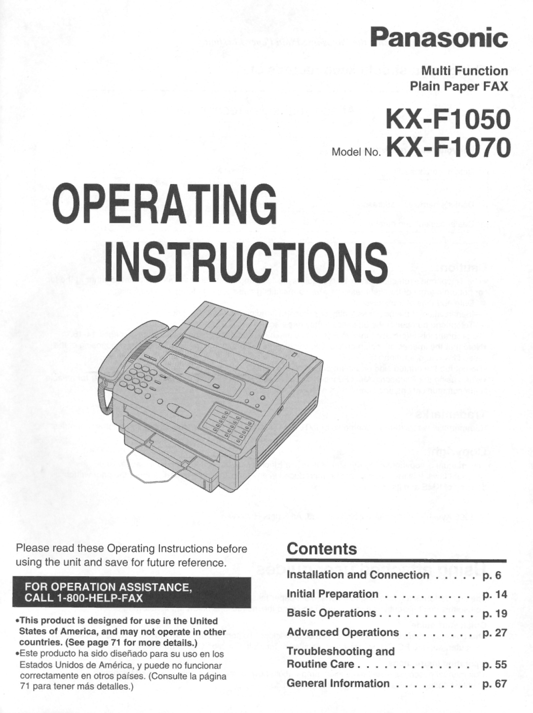 Panasonic KX-F1070 manual 