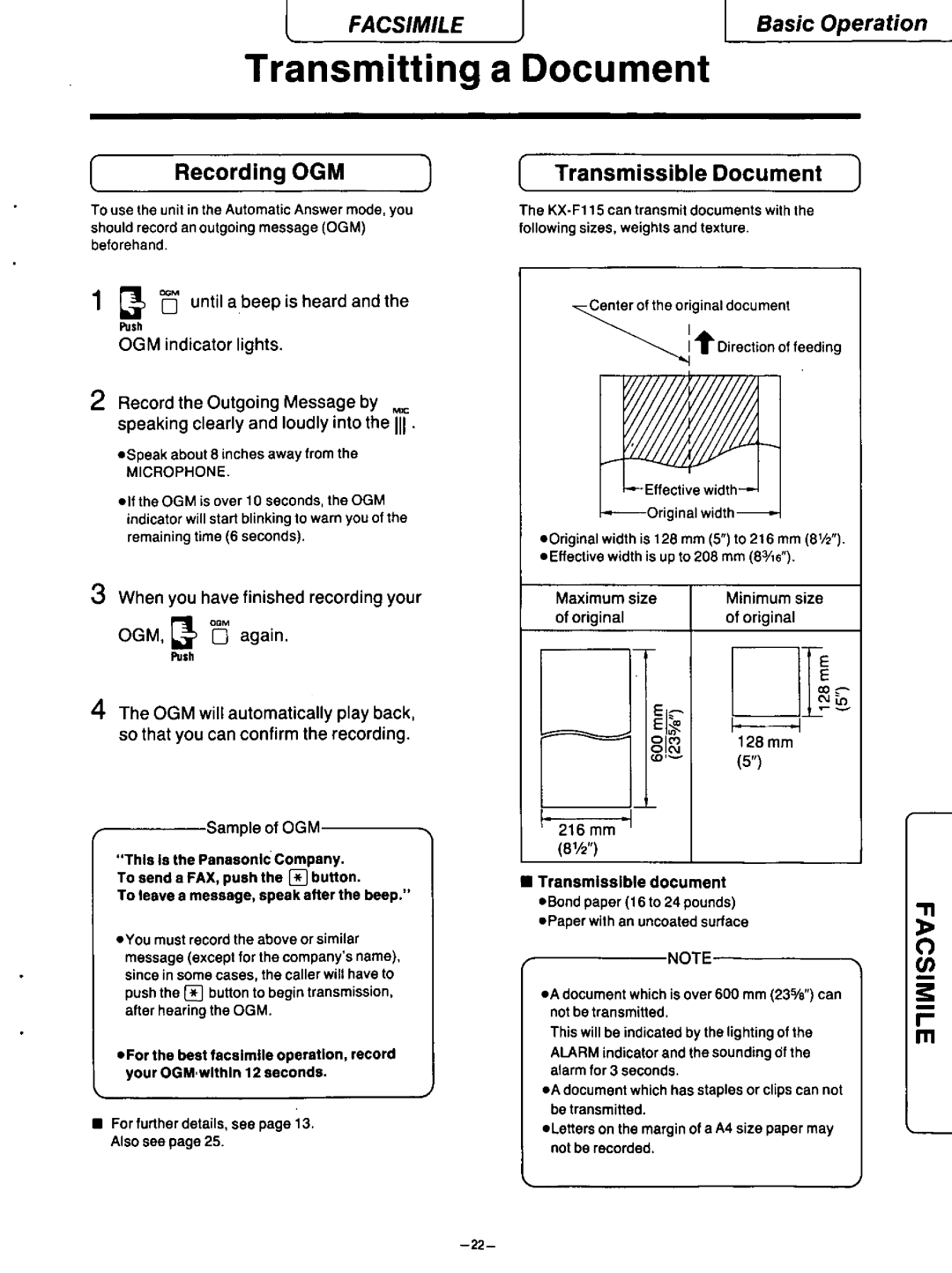 Panasonic KX-F115 manual 