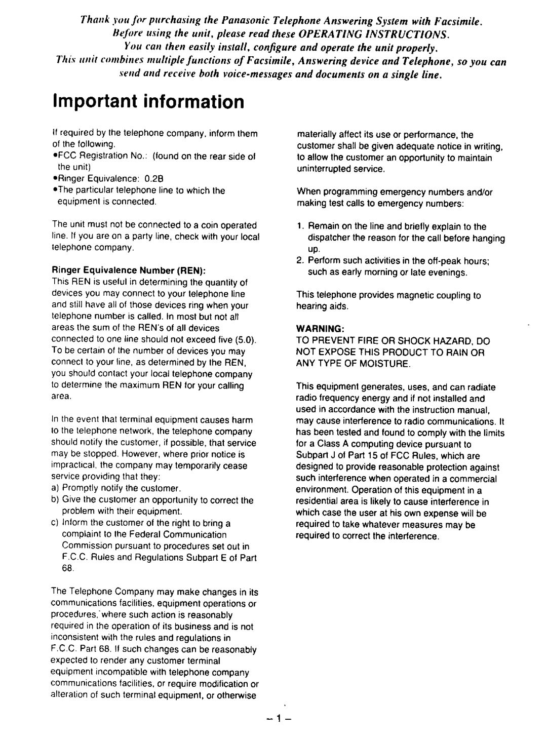 Panasonic KX-F195 manual 