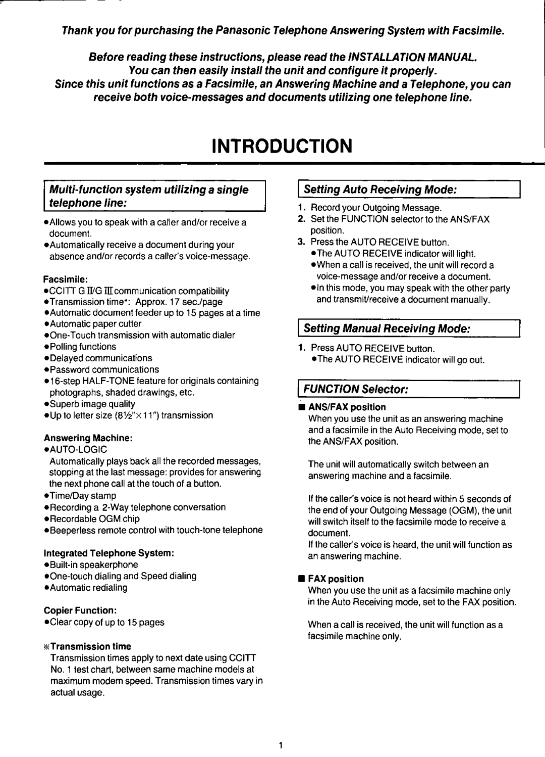 Panasonic KX-F220 manual 