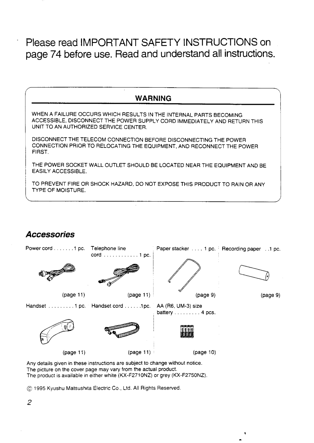 Panasonic KX-F2710NZ, KX-F2750NZ manual 